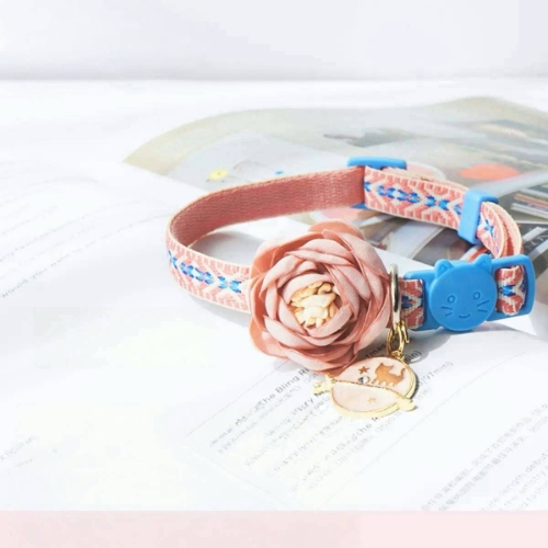 Chanel-Style Camellia & Sakura Cat Collar | Adjustable One Size Fits All | Soft Fabric for Cats or Kittens