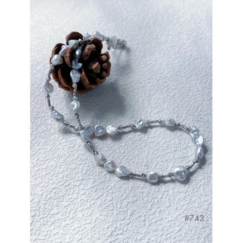 Freshwater Cultured Pearls Necklace/ Pearl Combine Sterling Silver Necklace / Minimalist Style Pearl Necklace