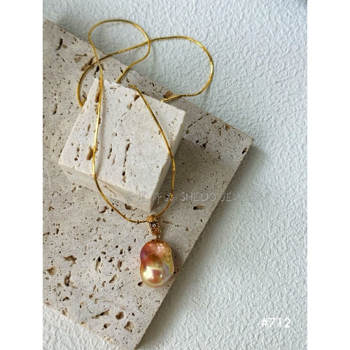 Baroque Freshwater Cultured Pearl Necklace/Colored Baroque Pearl Pendant Necklace/Golden Chain & Baroque Pearl Pendant Necklace
