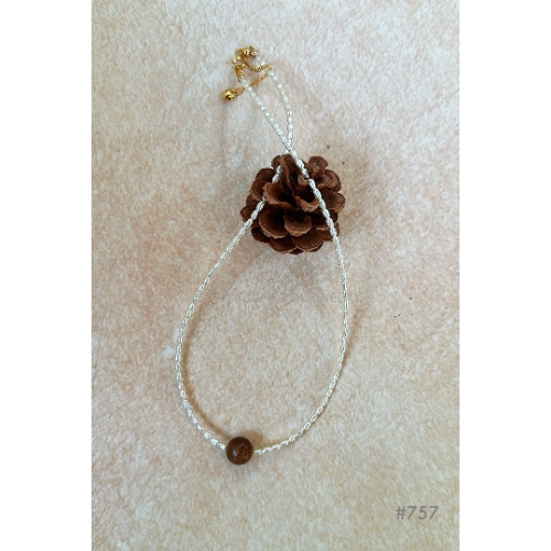 Single Brown Huanghuali Wood Bead and Rice Pearls Necklace