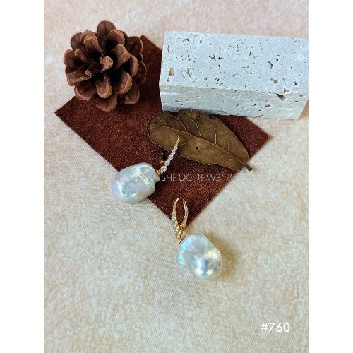 Freshwater Baroque Pearl Earrings/ Freshwater Baroque Pearl & CZ Earrings