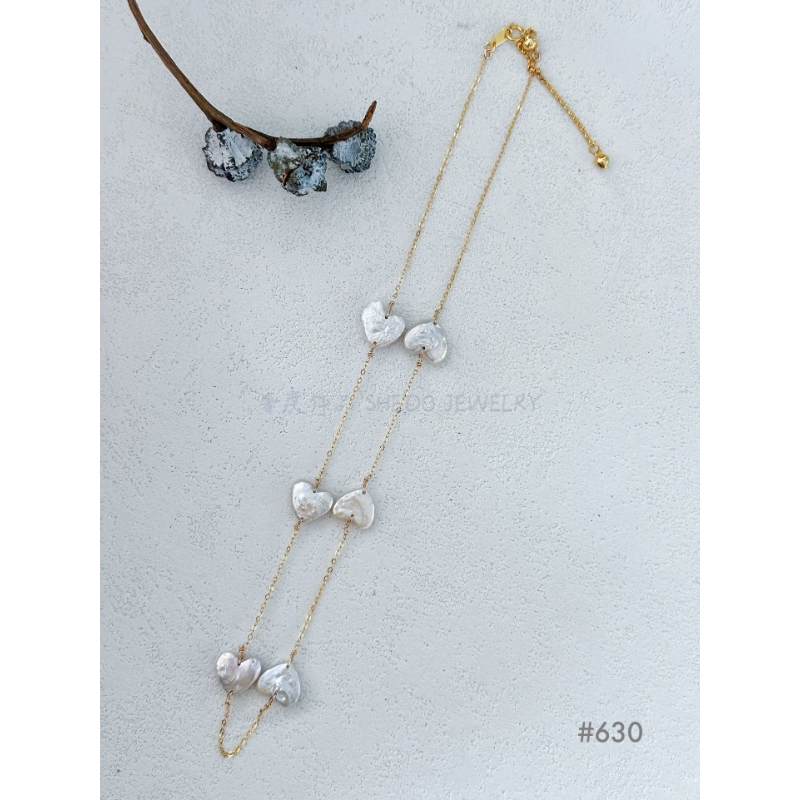 The "Love Story" Station Necklace | 6-Heart Multi-Pearl & 14K Gold-Filled Chain