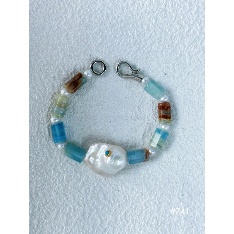 The "Ocean Tides" Turquoise Bracelet | Sterling Silver & Pearl